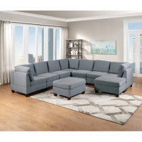 Latitude Run® Mingle Gray Linen-like Fabric Upholstered Sectional Sofa