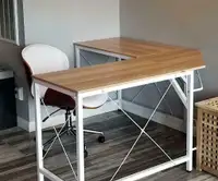 Large L Shaped Home Office Computer Desk Wood Metal Corner Writing Table