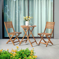 Lark Manor Amanzhan 24"W Solid Outdoor Acacia Wood Round Table With 2 Chairs