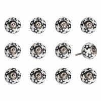 HomeRoots 1.5" X 1.5" X 1.5" White, Black And Silver - Knobs 12-Pack
