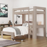 Redwood Rover Acushnet Kids Twin Loft Bed with Desk and Platform Bed Bundle