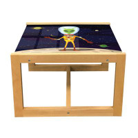 East Urban Home East Urban Home Alien Coffee Table, Ufo Cartoon Of Funny Creature In Spacesuit Standing On The Moon And