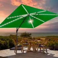 Arlmont & Co. 11.5×9FT Solar LED Cantilever Patio Umbrella with Base