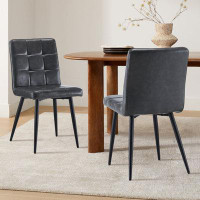 George Oliver Kitchen Dining Chair Set Of 2, Faux Leather,With Square Grid Design