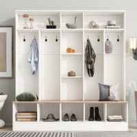 buthreing Wide Design Hall Tree With Storage Bench, Minimalist Shoe Cabinet With Cube Storage & Shelves, Multifunctional