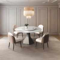 Everly Quinn Light luxury modern sintered stone round dining table set (1 table and 4 style-B chairs)-5