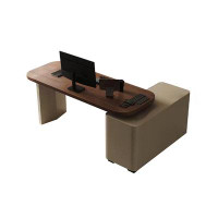 Recon Furniture 62.99" Saddle Leather Office Desk With Removable Cabinets