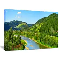 Made in Canada - Design Art Green Mountains and River - Wrapped Canvas Photograph Print