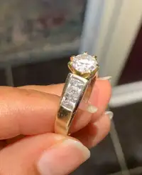Cubic Zirconia and 14K Yellow Gold Engagement Ring (Size 8)  sparkling exactly as Natural Diamonds
