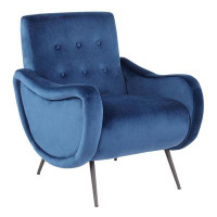 wendeway Rafael Contemporary Lounge Chair In Black Metal And Blue Velvet