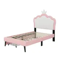 Red Barrel Studio Twin Size Upholstered Princess Bed With Crown Headboard And 2 Drawers