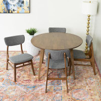 Corrigan Studio Keeston 5-Piece Mid-Century Dining Set W/ 4 Fabric Dining Chairs In Grey