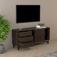 George Oliver TV Stand With Sliding Doors And Drawers In Dark Brown