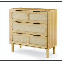 MR 3 drawer dresser, modern rattan dresser cabinet with wide drawers and metal handles
