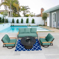 Latitude Run® Manbo 4-Piece Wicker Patio Fire Pit Seating Set with Acrylic Cast Breeze Cushions Round