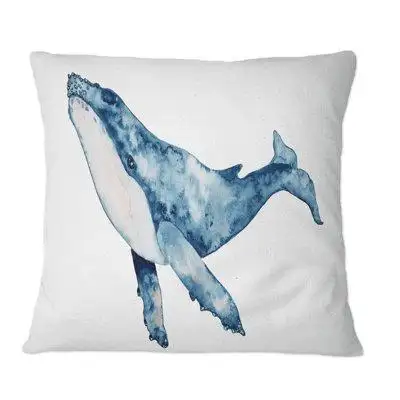 East Urban Home Blue Whale On White II - Nautical & Coastal Printed Throw Pillow