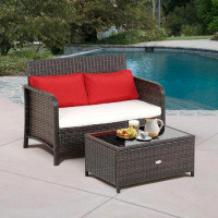 Winston Porter 2 Pieces Wicker Loveseat Set With Coffee Table