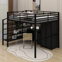 Isabelle & Max™ Aaleiyah Metal Loft Bed with Table Set and Wardrobe