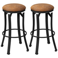 BAR STOOLS SET OF 2, VINTAGE SWIVEL BARSTOOLS WITH FOOTREST, MICROFIBER CLOTH BAR CHAIRS