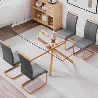 Mercer41 A table with four chairs, Glass dining table with 0.39 "tempered glass tabletop