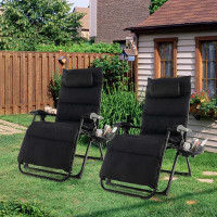 Hokku Designs Arlmont & Co. 2pcs Patio Zero Gravity Lounge Chair Cushion Tray Folding Outdoor Recliner Beige