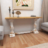 Ophelia & Co. Esposito White Wood Distressed Console Table with Brown Wood Top 59" x 16" x 29"