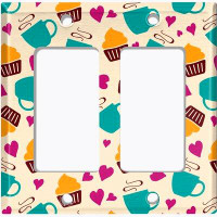 WorldAcc Metal Light Switch Plate Outlet Cover (Coffee Cups Cupcake Heart Cream - Double Rocker)