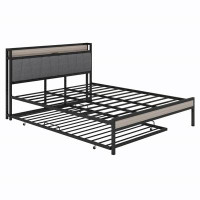 17 Stories Queen Size Metal Platform Bed Frame With Twin Size Trundle Sockets, USB Ports And Slat Support