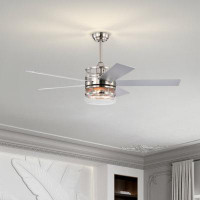 Ebern Designs 52-Inch 5-Blade Lighted Ceiling Fan With Wood Nickel Crystal Shade (Optional Remote) - Satin Nickel