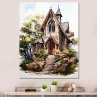 Winston Porter Wedding Chapel Rustic Watercolor - Romantic Landscape Canvas Print