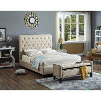 Canora Grey Beige Fabric Bed With Nailhead Details, Includes Mattress Support. King 78''