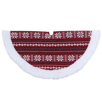 Northlight Seasonal 20" Grey And Red Snowflakes Lodge Mini Christmas Tree Skirt With Sherpa Trim