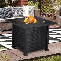 Red Barrel Studio 25.2" H x 31.89" W Iron Propane Outdoor Fire Pit Table with Lid