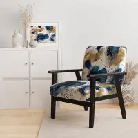 Design Art Abstract Pattern With Blue & Golden Textures II - Upholstered Modern Arm Chair