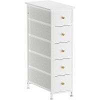 YILQQPER Narrow Dresser Storage Tower With 5 Drawers, Slim Dresser Chest Of Drawers With Steel Frame, Wood Top, Golden K