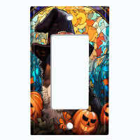 WorldAcc Metal Light Switch Plate Outlet Cover (Halloween Cute Dog Witch Hat - Single Rocker)