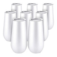 QXXSJ 8pcs, White Stainless Steel 6oz Eggshell Insulation Cup, Wine Glass Big Belly Egg U-shaped Vacuum Beer Cup, Paper