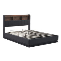 Red Cloud Upholstered Platform Bed With Storage Headboard And Hydraulic Storage System, PU Storage Bed With LED Lights A