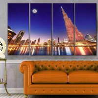 Design Art 'Burj Khalifa Night Landscape' Photograph Multi-Piece Image on Canvas