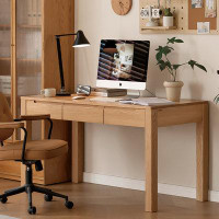 Latitude Run® Burlywood Rectangular Solid Wood Desk,3-drawer