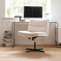 Hokku Designs Hokku Designs Armless Office Desk Chair No Wheels Faux Fur Vanity Mid-Back Ergonomic Home Computer Comfort