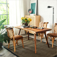 POT HALL 59.06" Brown Rectangular Solid Wood Dining Table