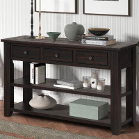 Red Barrel Studio 48'' Solid Pine Wood Top Console Table, Modern Entryway Sofa Side Table With 3 Storage Drawers And 2 S