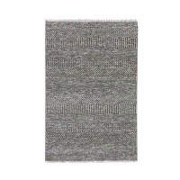 Isabelline 3'x5' Graphite and Rustic Gray Pure Undyed Wool Modern Grass Design Hand Knotted Rug DC8E78FD494E48B99B6FB257