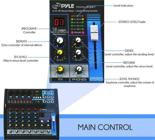New in box - PYLE PMXU63BT 6 CHANNEL BLUETOOTH STUDIO MIXER - CHECK OUT THE FEATURES AND THE PRICE !! in Performance & DJ Equipment in London - Image 4