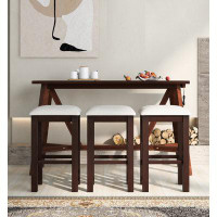 Red Barrel Studio Multifunctional Home Dining Table Set With 3 Upholstered Stools (Dark Walnut)