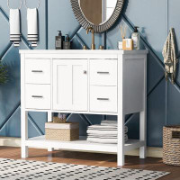 Ebern Designs 36" White Modern Bathroom Vanity With Usb,Two Shallow Drawers, One Deep Drawer,One Door