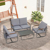 ExpressThrough 4-Piece Outdoor Patio Furniture Sets, Patio Conversation Set With Removable Seating Cushion