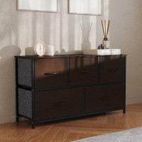 Ebern Designs Draven 5 Drawer Storage Dresser with Cast Iron Frame, Wood Top, and Fabric Drawers
