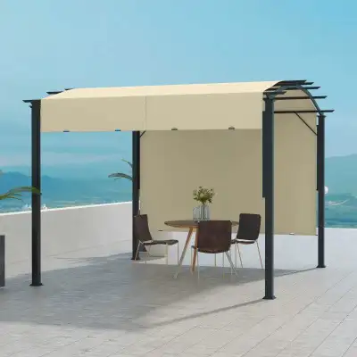 11ft x 11ft Steel Pergola Gazebo Shelter w Arched Fabric Roof for Outdoor Patio, Black, Lt Beige